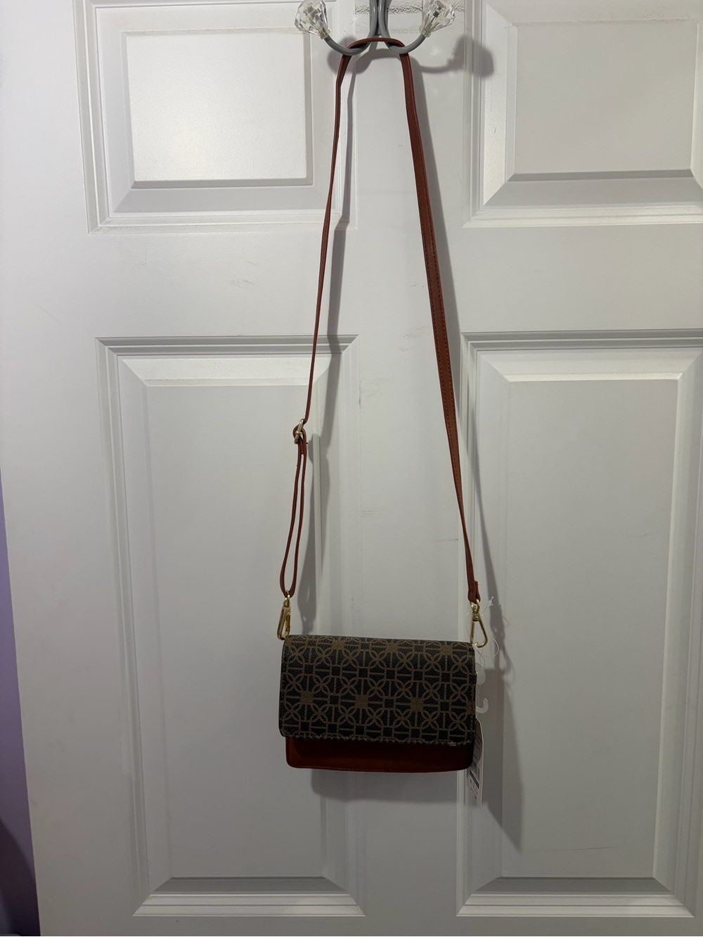 Patterned Brown Crossbody Shoulder Bag with Adjustable Strap Vacation Resortwear